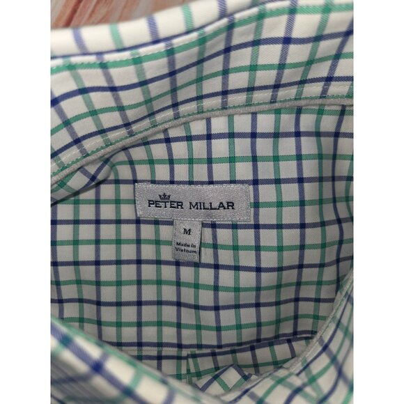 Peter Millar Mens Medium Green & Blue Check Dress Shirt 100% Cotton - Picture 5 of 7